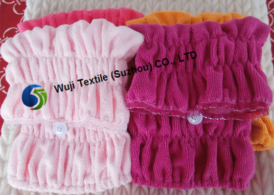 turbante de sequía modificado para requisitos particulares los 37*16cm del pelo de la impresión y del bordado con el cordón