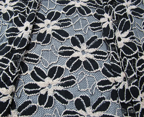 Negro/blanco hizo punto la tela elástico del cordón para señora Garment Sunflower Pattern CY-DK0008