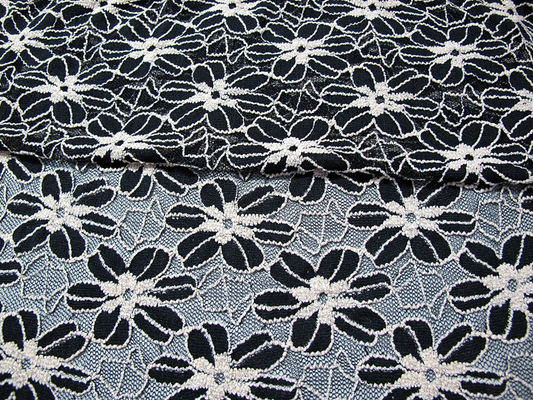Negro/blanco hizo punto la tela elástico del cordón para señora Garment Sunflower Pattern CY-DK0008