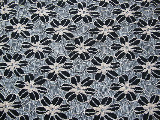 Negro/blanco hizo punto la tela elástico del cordón para señora Garment Sunflower Pattern CY-DK0008