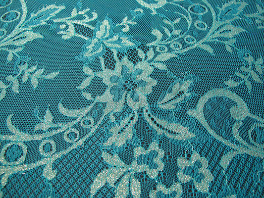 Verde metálico de nylon de la tela del cordón de la flor estirable hecho punto para la ropa