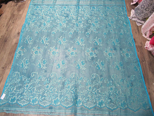 Verde metálico de nylon de la tela del cordón de la flor estirable hecho punto para la ropa