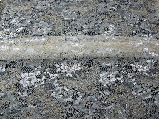 Azul metálico de la tela del cordón del vintage, tela floral de nylon SYD-0002 del cordón de Tulle