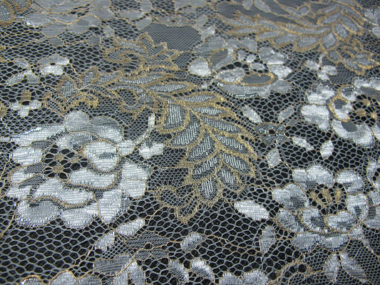 Azul metálico de la tela del cordón del vintage, tela floral de nylon SYD-0002 del cordón de Tulle