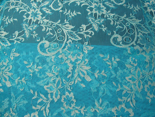 Azul metálico de la tela del cordón del vintage, tela floral de nylon SYD-0002 del cordón de Tulle