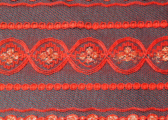 Rojo metálico respetuoso del medio ambiente de la tela del cordón, material elástico CY-LW0208 del cordón