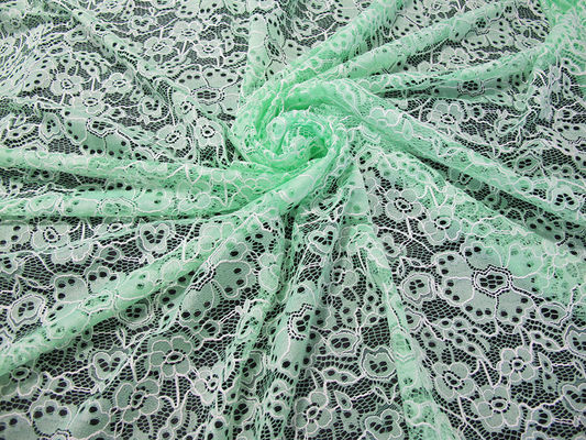 Estampado de plores bordado nilón durable de encargo del verde de la tela del cordón del algodón