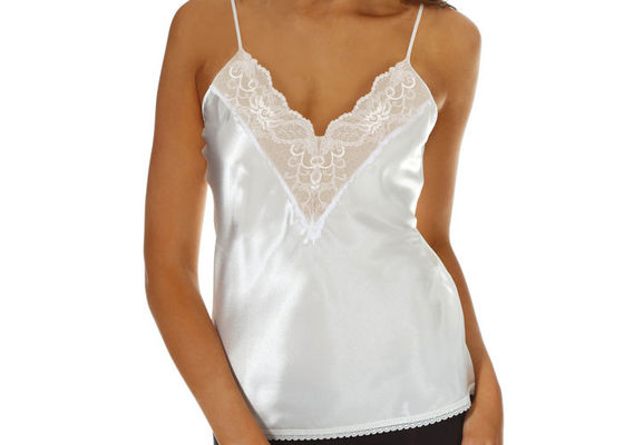 Princesa Pure White Elegant Ladies desliza la camiseta con cuello de pico con el ajuste del cordón
