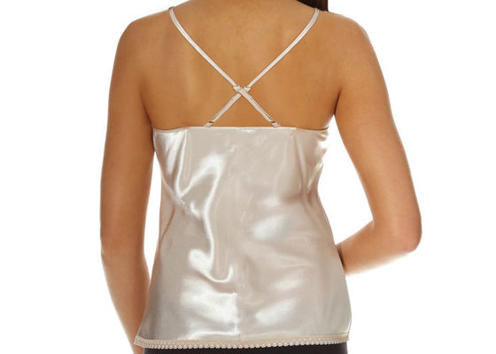 Princesa Pure White Elegant Ladies desliza la camiseta con cuello de pico con el ajuste del cordón