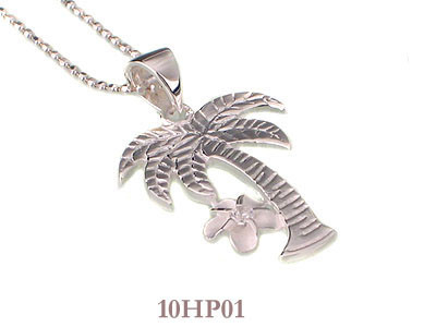Palmera grabada joyería hawaiana de plata hecha a mano con el colgante del Plumeria