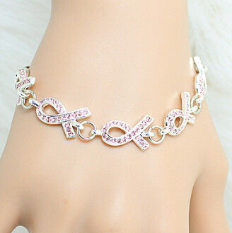 Pulsera cristalina de la conciencia del cáncer de pecho del metal trenzado de la moda para las mujeres