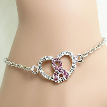 Pulsera cristalina de la conciencia del cáncer de pecho del metal trenzado de la moda para las mujeres