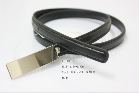 Correa negra del paño de la PU para la correa de cintura de las señoras de las mujeres/el 1.4cm, hebilla del níquel del oro del hockey shinny