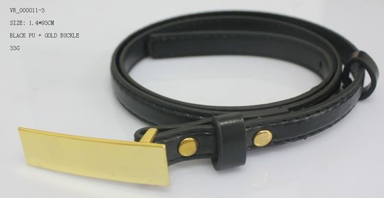 Correa negra del paño de la PU para la correa de cintura de las señoras de las mujeres/el 1.4cm, hebilla del níquel del oro del hockey shinny