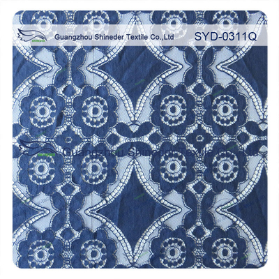 Tela de nylon del encaje elástico del algodón geométrico azul profundo hermoso/tela del visillo