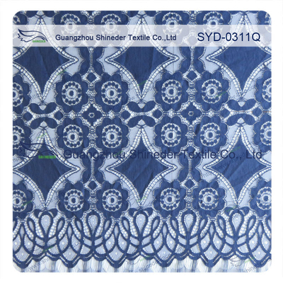 Tela de nylon del encaje elástico del algodón geométrico azul profundo hermoso/tela del visillo
