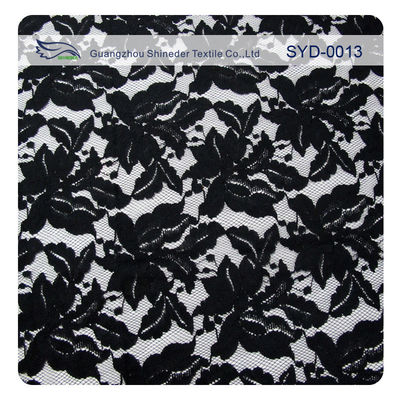 Tela de nylon del cordón del cordón del algodón verde y negro para señora Garment, modelo de la hoja