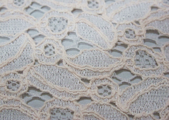 Tela de nylon del cordón del algodón de marfil para los vestidos