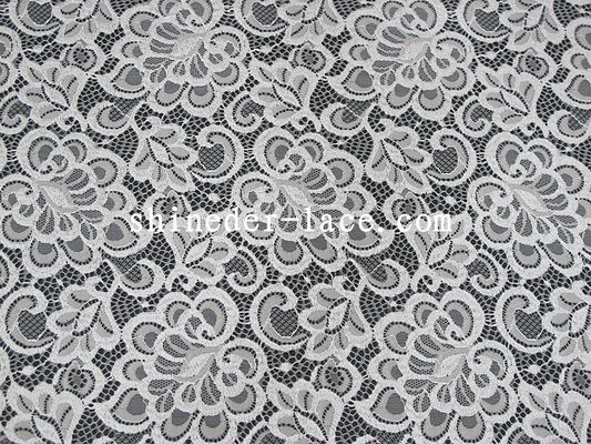 diseño floral blanco de la tela de nylon del cordón de la anchura del 150cm para el vestido