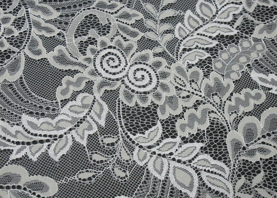 Floral blanco de la tela de nylon popular elegante del cordón para el vestido de boda