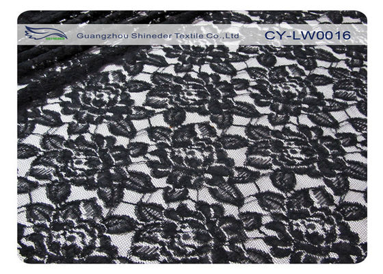Tela de nylon del cordón del algodón negro de la flor, nilón del 65% del + algodón CY-LW0016 35%