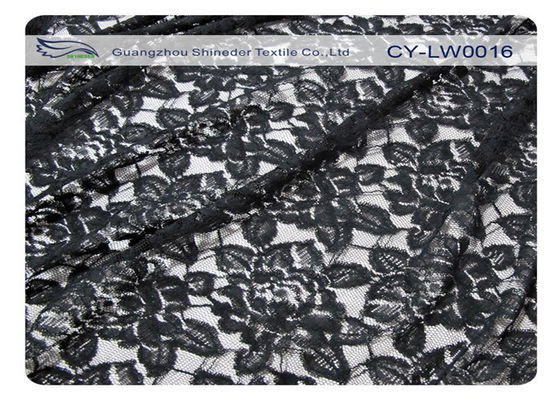 Tela de nylon del cordón del algodón negro de la flor, nilón del 65% del + algodón CY-LW0016 35%