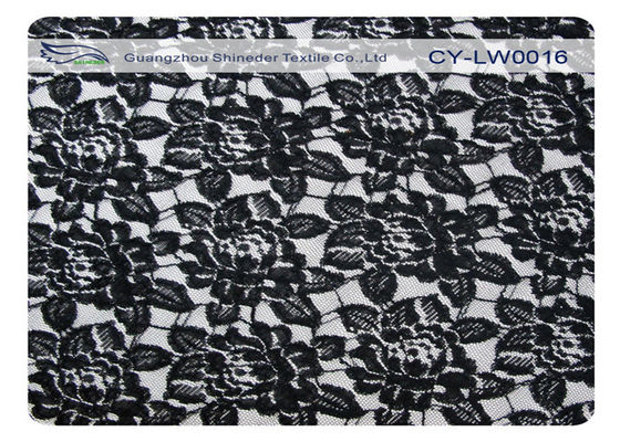 Tela de nylon del cordón del algodón negro de la flor, nilón del 65% del + algodón CY-LW0016 35%