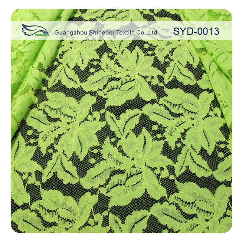 Tela de nylon del cordón del cordón del algodón verde y negro para señora Garment, modelo de la hoja